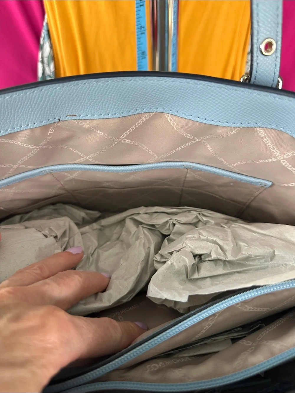 Michael Kors Pale Blue Saffiano Leather Tote with Gold Hardware NWT
